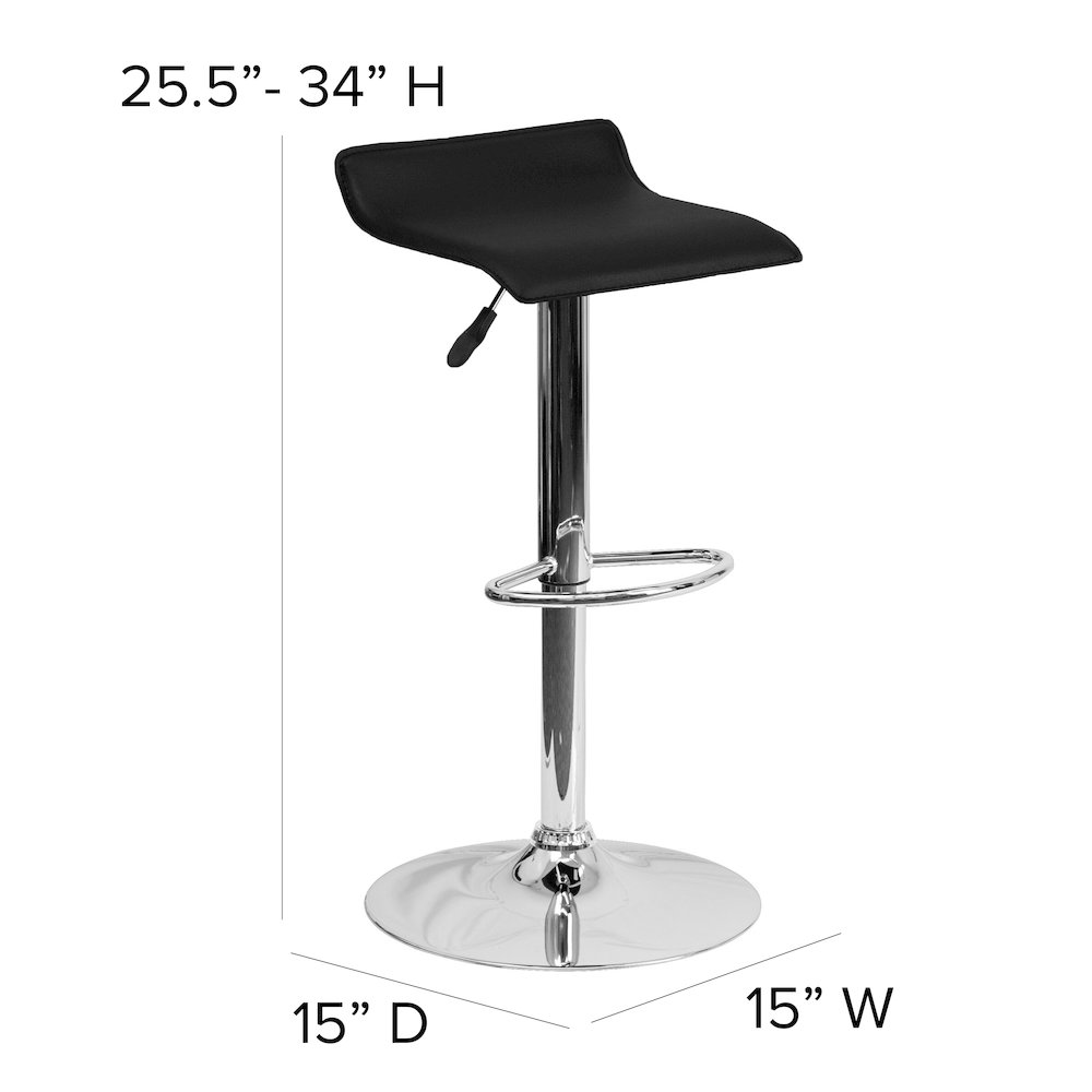 Contemporary Black Vinyl Adjustable Height Barstool with Solid Wave Seat and Chrome Base. Picture 2