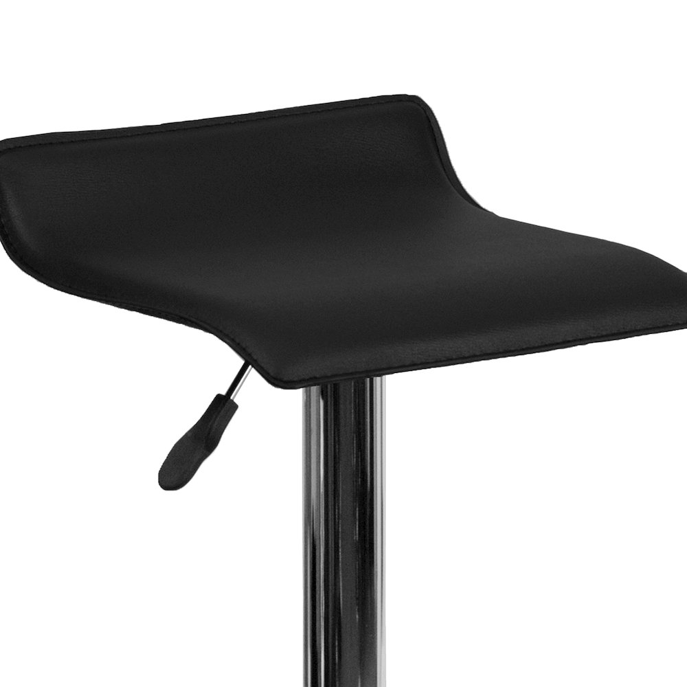Black Vinyl Adjustable Height Barstool with Solid Wave Seat and Chrome Base. Picture 11