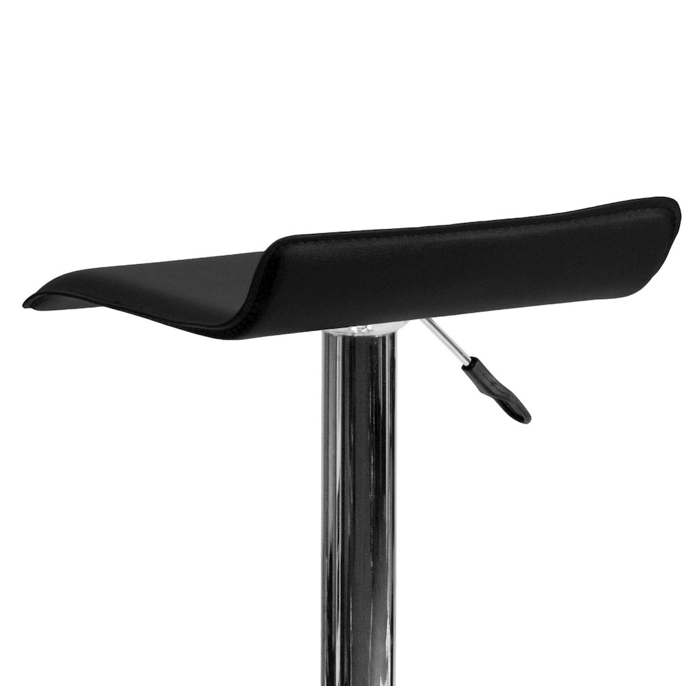Black Vinyl Adjustable Height Barstool with Solid Wave Seat and Chrome Base. Picture 8