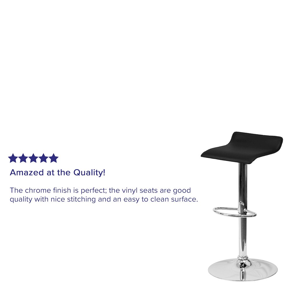 Contemporary Black Vinyl Adjustable Height Barstool with Solid Wave Seat and Chrome Base. Picture 7