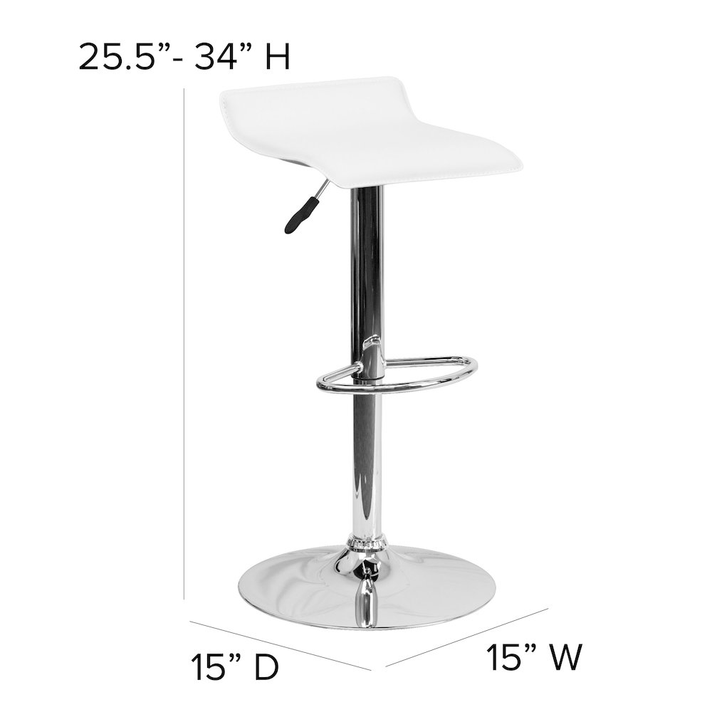White Vinyl Adjustable Height Barstool with Solid Wave Seat and Chrome Base. Picture 6