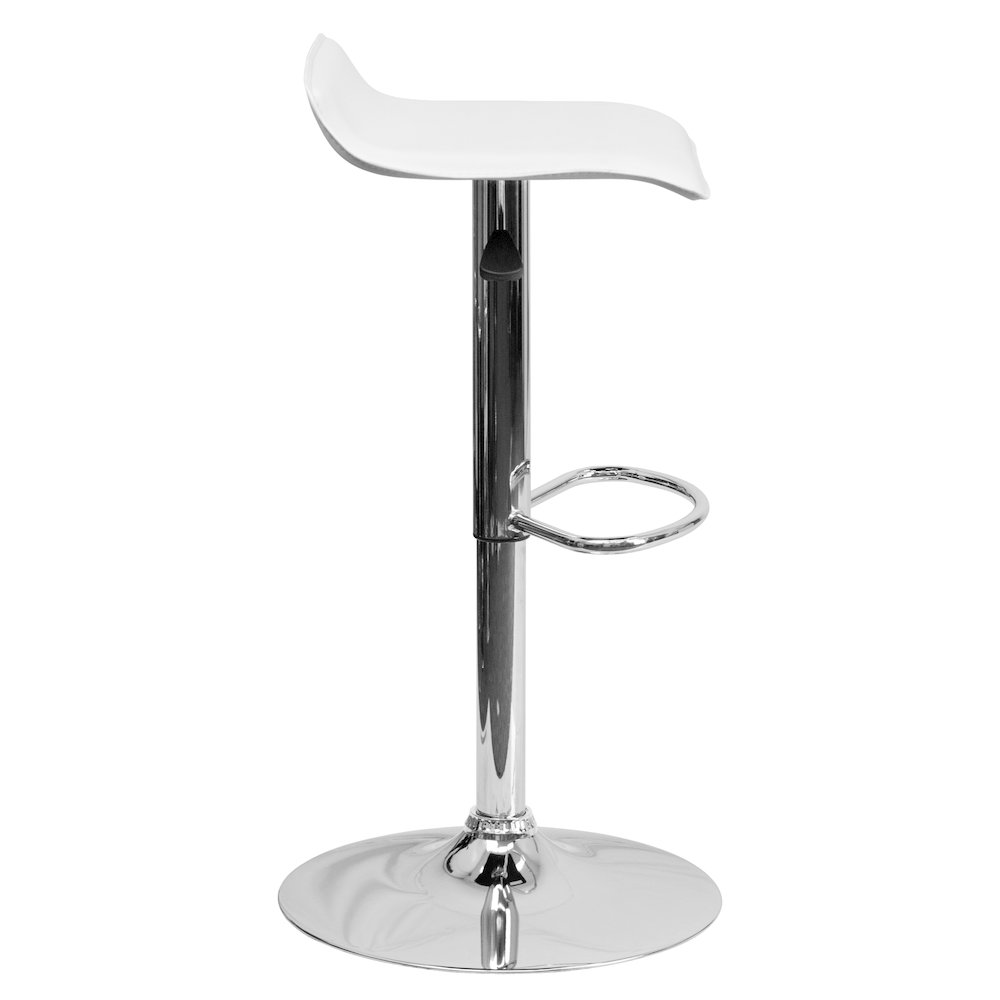 White Vinyl Adjustable Height Barstool with Solid Wave Seat and Chrome Base. Picture 9