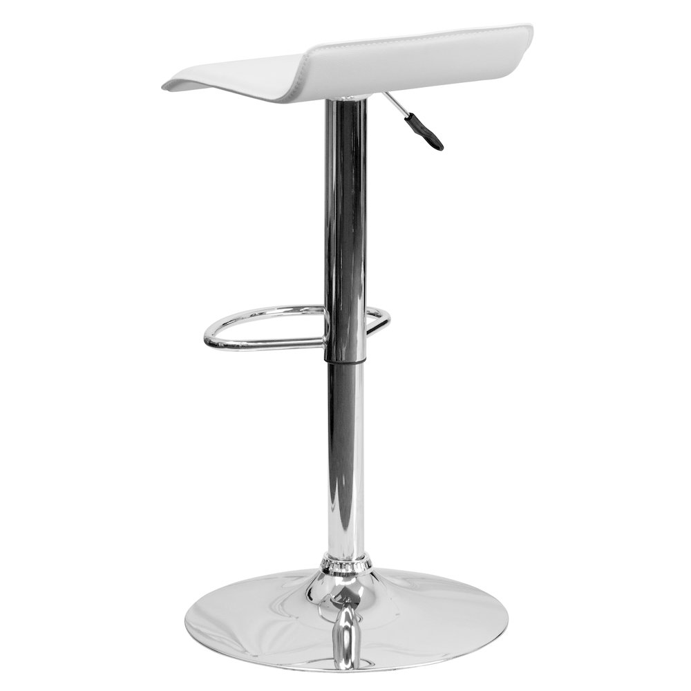 White Vinyl Adjustable Height Barstool with Solid Wave Seat and Chrome Base. Picture 7