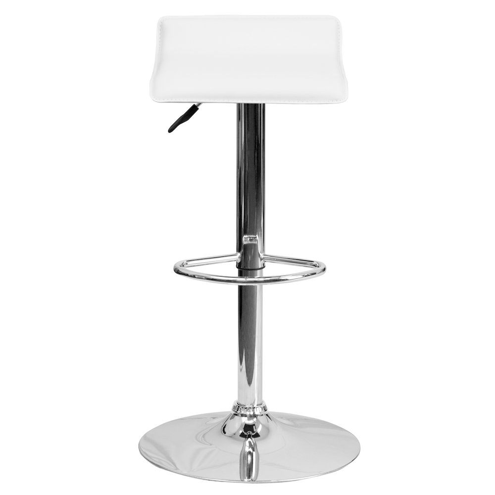 White Vinyl Adjustable Height Barstool with Solid Wave Seat and Chrome Base. Picture 10