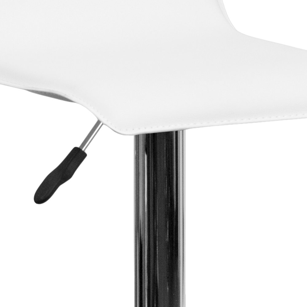 White Vinyl Adjustable Height Barstool with Solid Wave Seat and Chrome Base. Picture 11