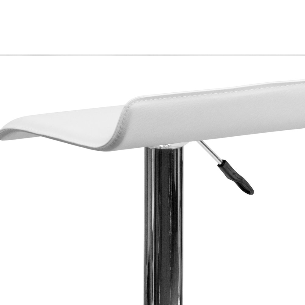 White Vinyl Adjustable Height Barstool with Solid Wave Seat and Chrome Base. Picture 8