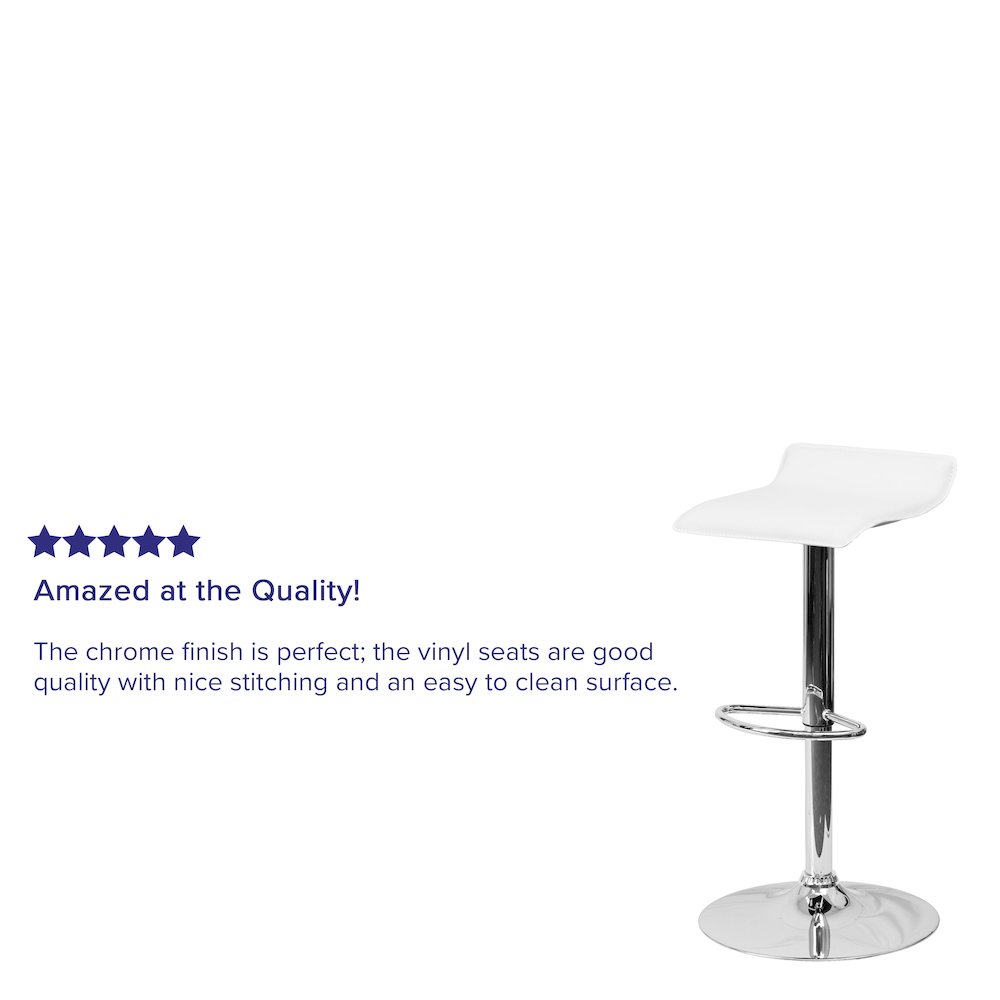 White Vinyl Adjustable Height Barstool with Solid Wave Seat and Chrome Base. Picture 4