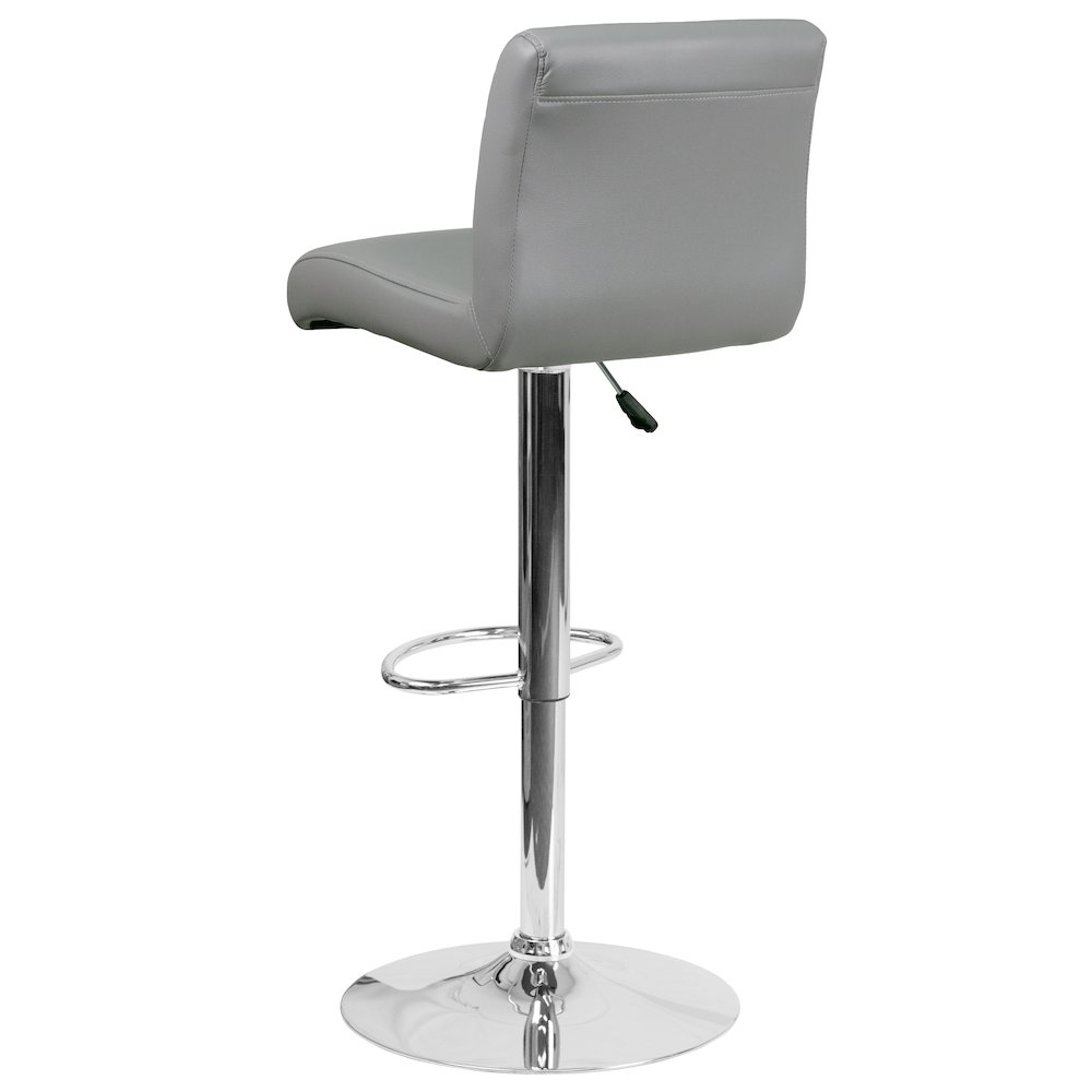 Contemporary Gray Vinyl Adjustable Height Barstool with Rolled Seat and Chrome Base. Picture 4