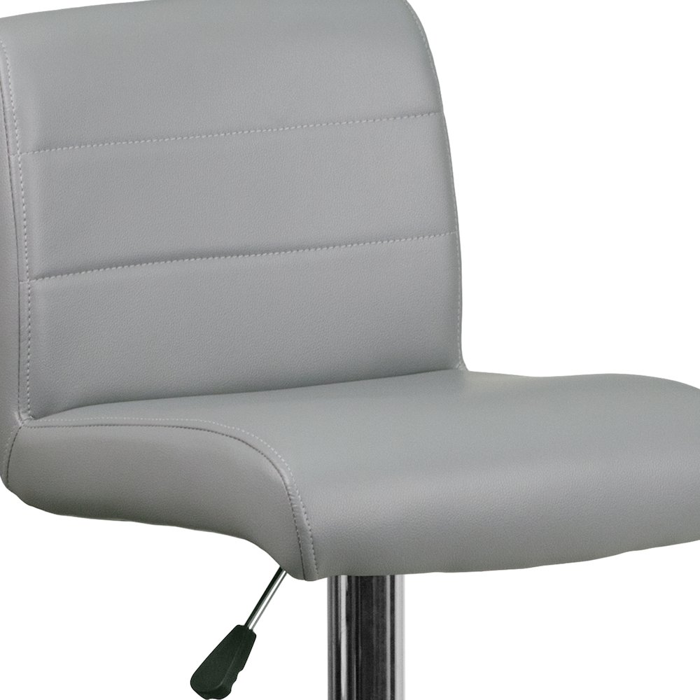 Gray Vinyl Adjustable Height Barstool with Rolled Seat and Chrome Base. Picture 8