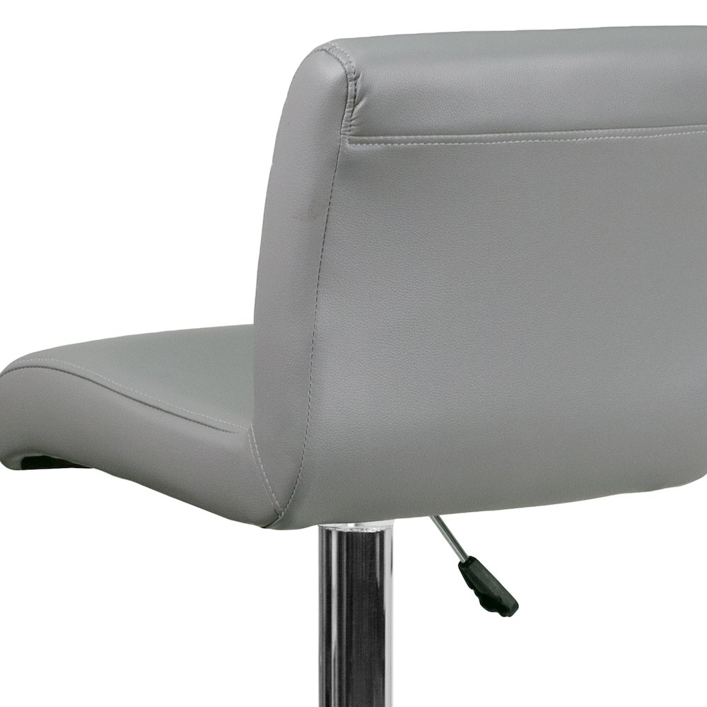 Gray Vinyl Adjustable Height Barstool with Rolled Seat and Chrome Base. Picture 11
