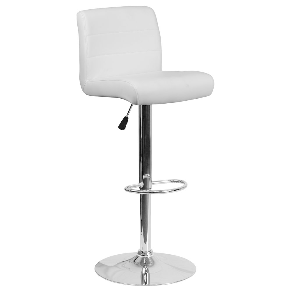 Contemporary White Vinyl Adjustable Height Barstool with Rolled Seat and Chrome Base. Picture 1