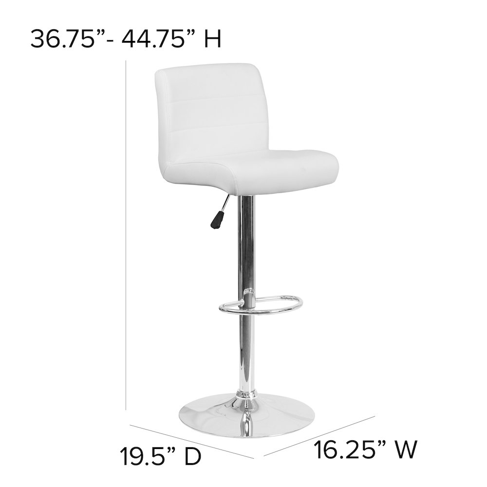 Contemporary White Vinyl Adjustable Height Barstool with Rolled Seat and Chrome Base. Picture 2