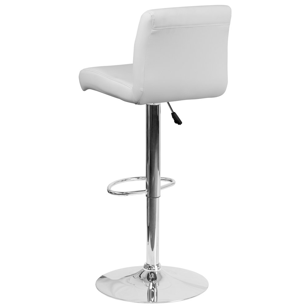 Contemporary White Vinyl Adjustable Height Barstool with Rolled Seat and Chrome Base. Picture 4