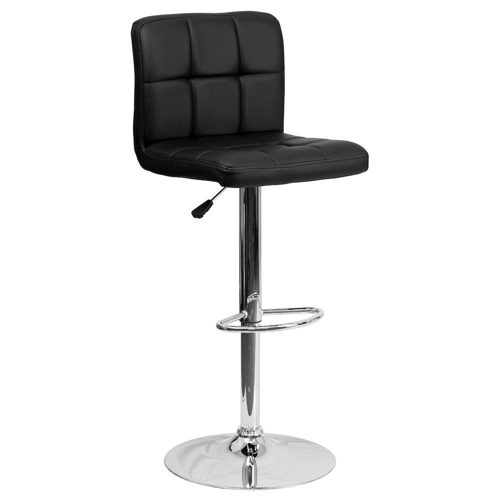 Contemporary Black Quilted Vinyl Adjustable Height Barstool with Chrome Base. Picture 1