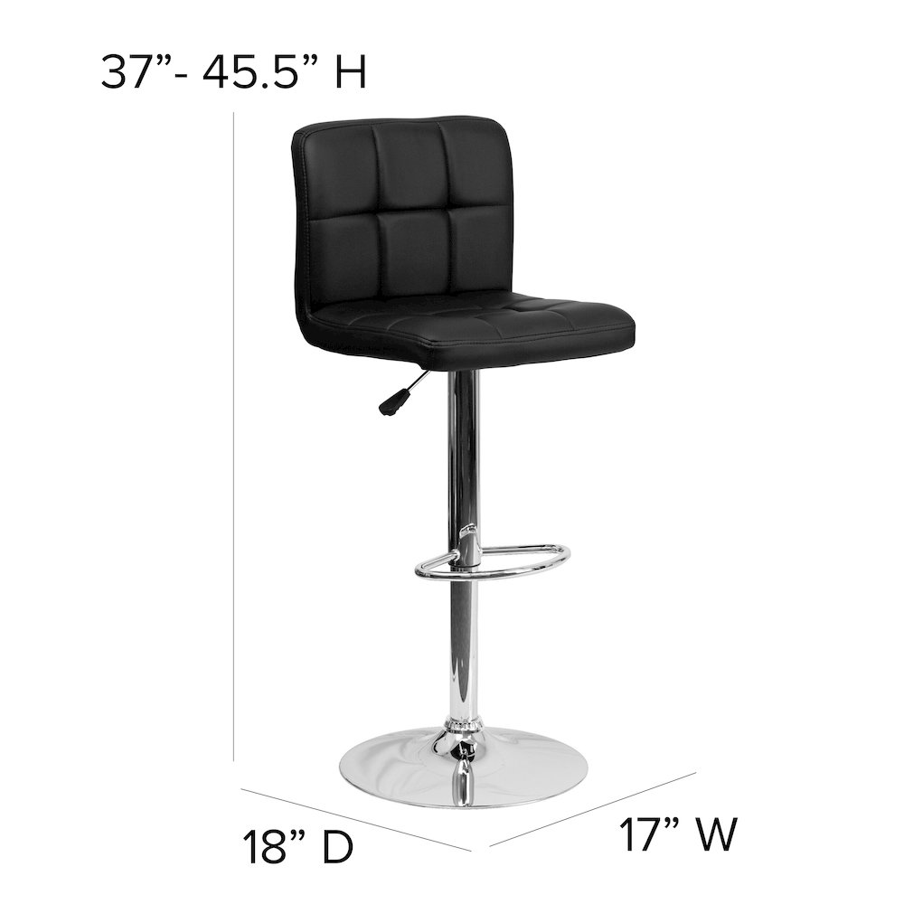 Contemporary Black Quilted Vinyl Adjustable Height Barstool with Chrome Base. Picture 6