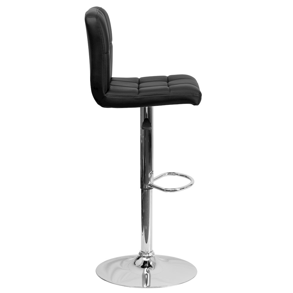 Contemporary Black Quilted Vinyl Adjustable Height Barstool with Chrome Base. Picture 9