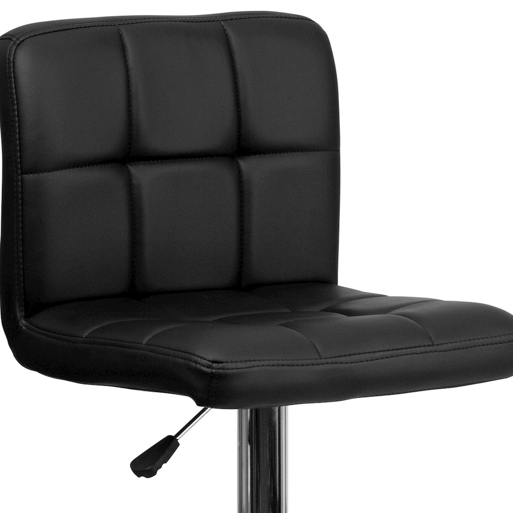 Contemporary Black Quilted Vinyl Adjustable Height Barstool with Chrome Base. Picture 8
