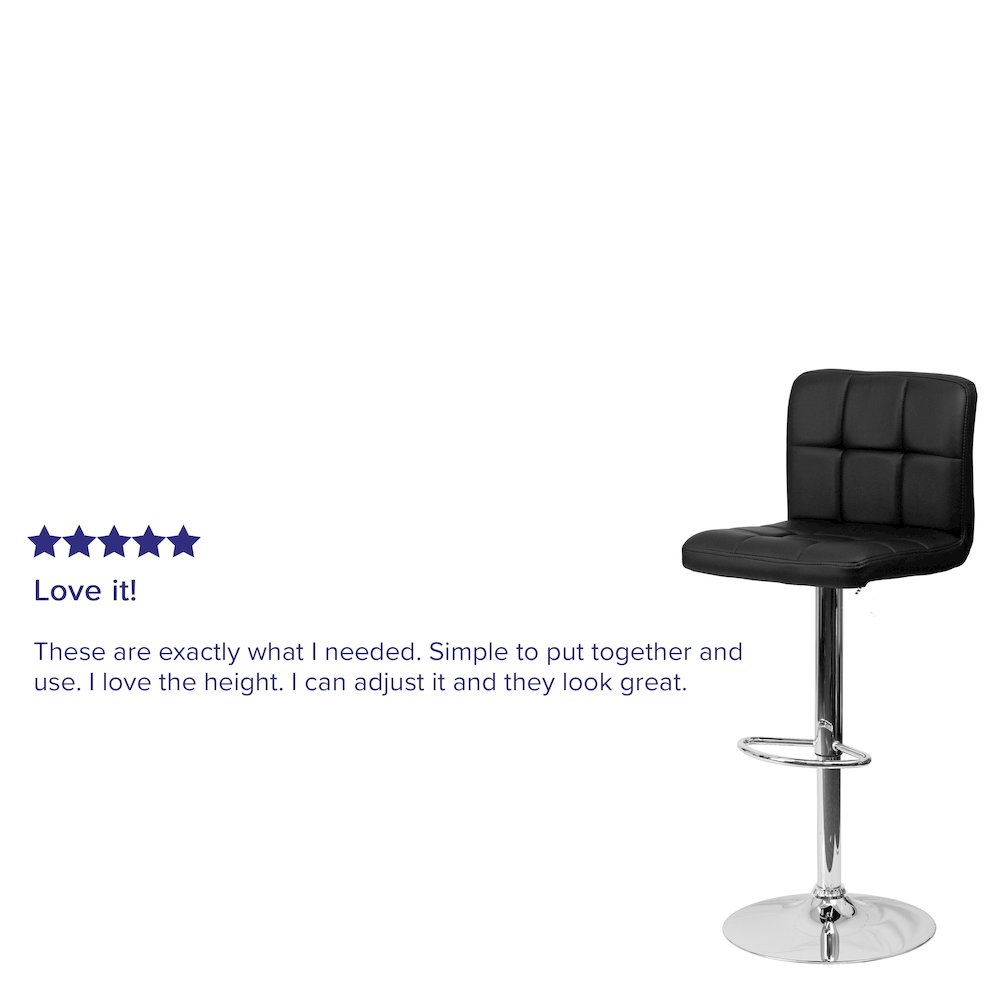 Contemporary Black Quilted Vinyl Adjustable Height Barstool with Chrome Base. Picture 4