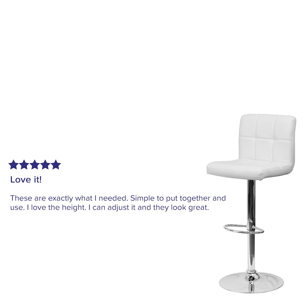 Contemporary White Quilted Vinyl Adjustable Height Barstool with Chrome Base. Picture 9