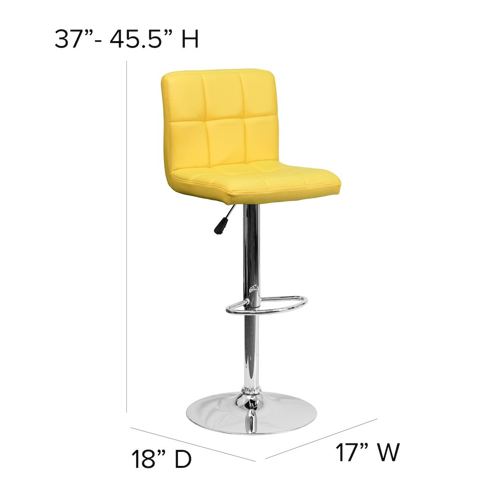 Contemporary Yellow Quilted Vinyl Adjustable Height Barstool with Chrome Base. Picture 2