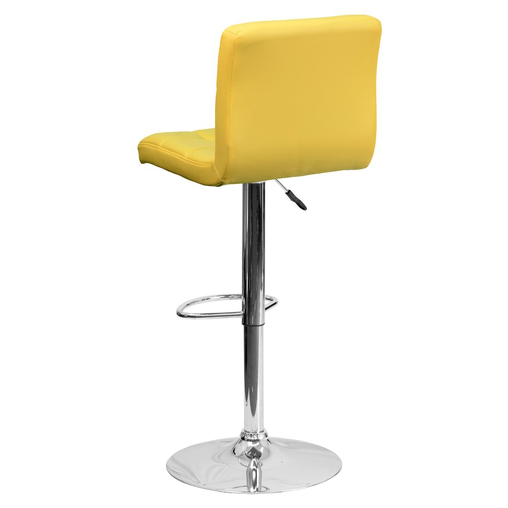 Contemporary Yellow Quilted Vinyl Adjustable Height Barstool with Chrome Base. Picture 4