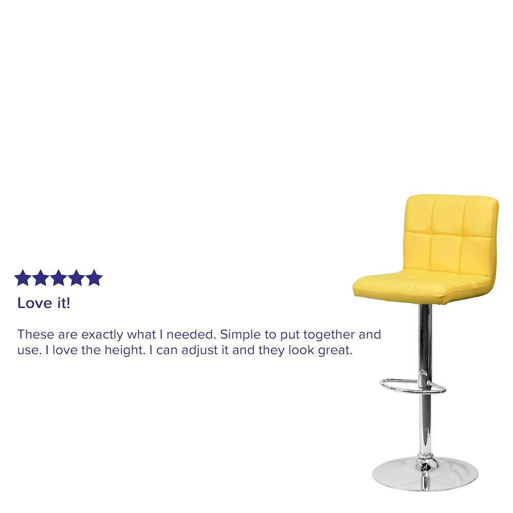 Contemporary Yellow Quilted Vinyl Adjustable Height Barstool with Chrome Base. Picture 7