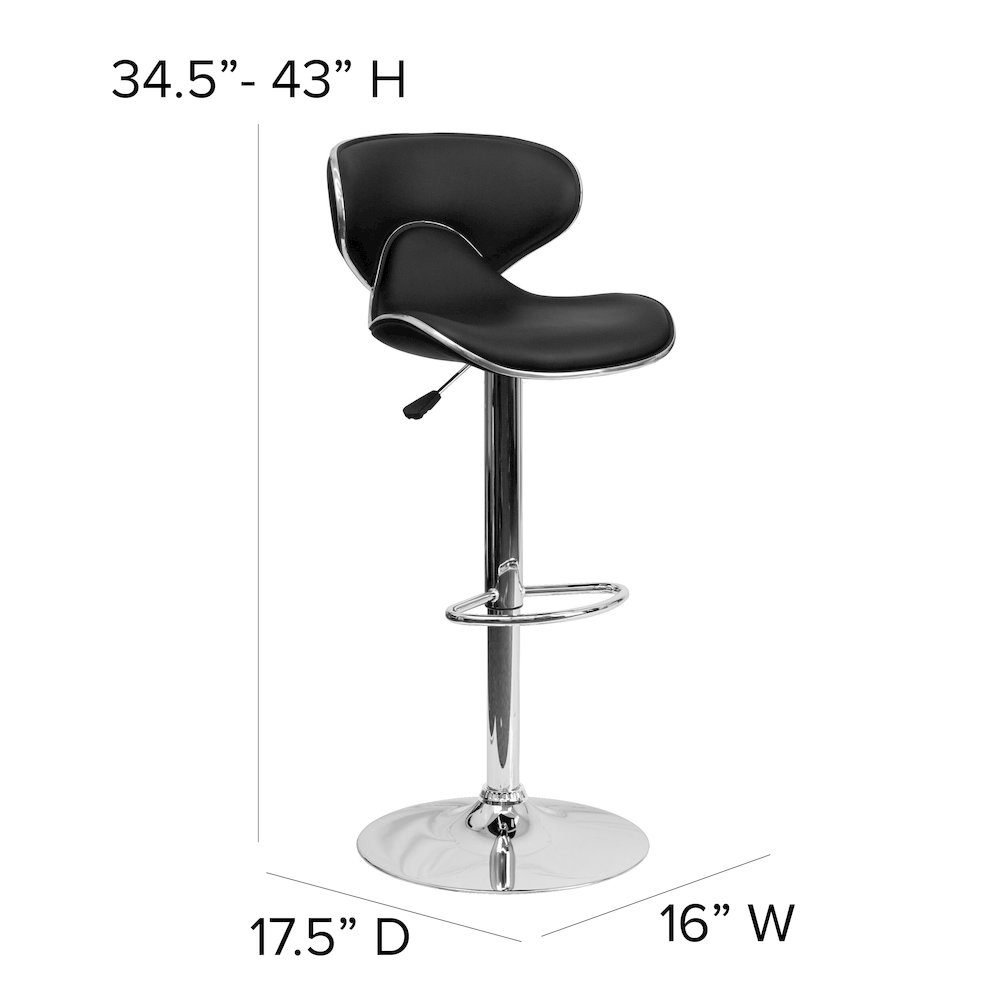Cozy Mid-Back Black Vinyl Adjustable Height Barstool with Chrome Base. Picture 6
