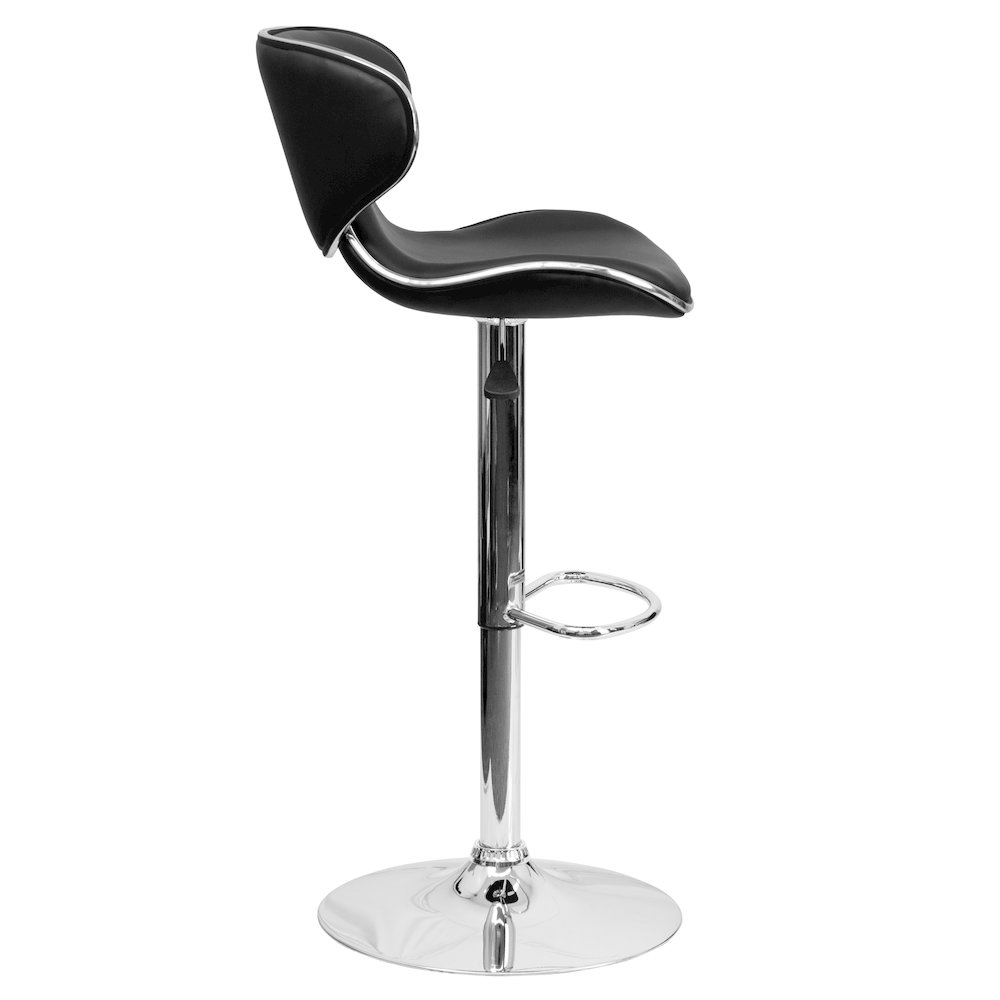 Cozy Mid-Back Black Vinyl Adjustable Height Barstool with Chrome Base. Picture 9