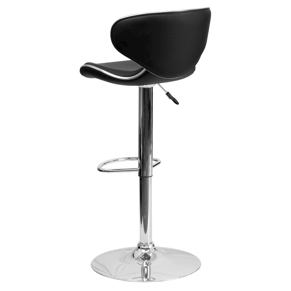 Cozy Mid-Back Black Vinyl Adjustable Height Barstool with Chrome Base. Picture 7
