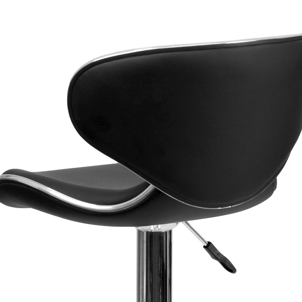 Cozy Mid-Back Black Vinyl Adjustable Height Barstool with Chrome Base. Picture 8