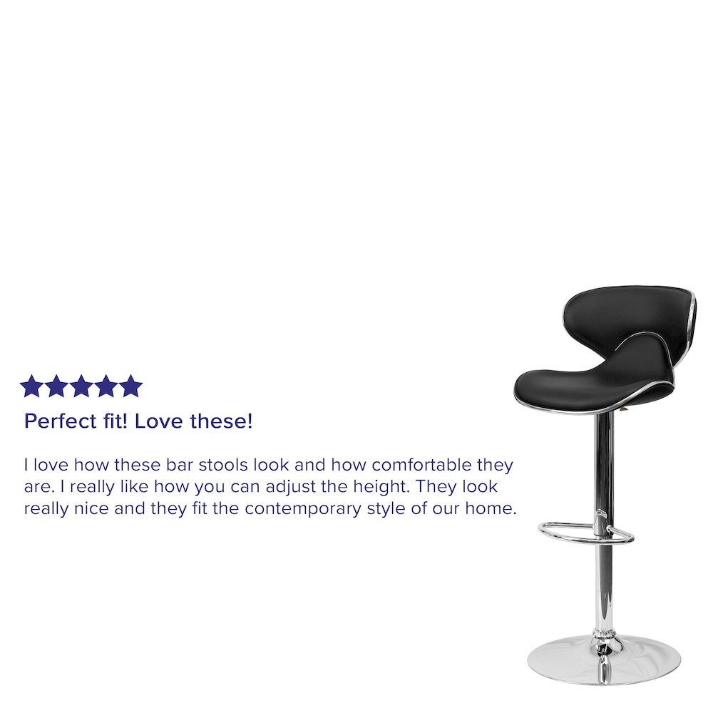 Cozy Mid-Back Black Vinyl Adjustable Height Barstool with Chrome Base. Picture 4
