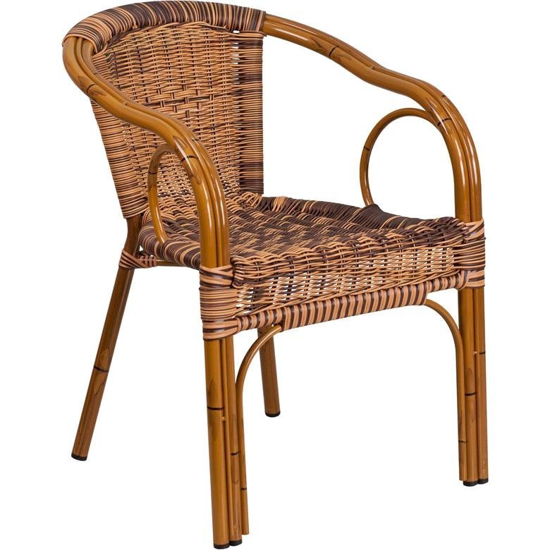 Burning Brown Rattan Patio Chair-Dark Red Bamboo-Aluminum Frame pack of 3. Picture 1