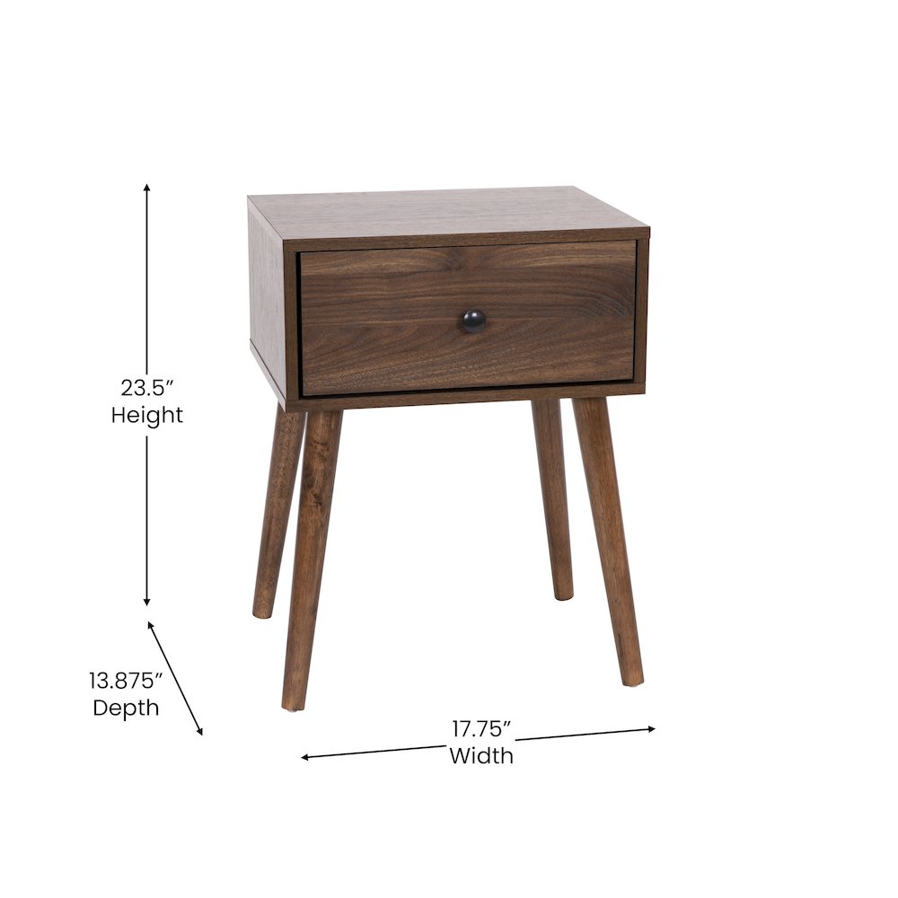 Mid-Century One Drawer Wood Nightstand, Dark Walnut. Picture 5