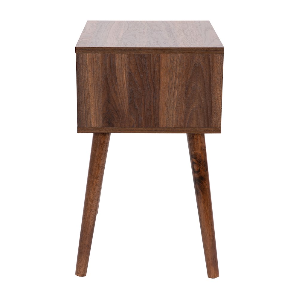 Mid-Century One Drawer Wood Nightstand, Dark Walnut. Picture 10