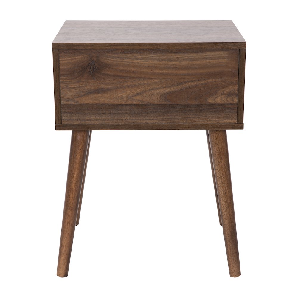 Mid-Century One Drawer Wood Nightstand, Dark Walnut. Picture 8