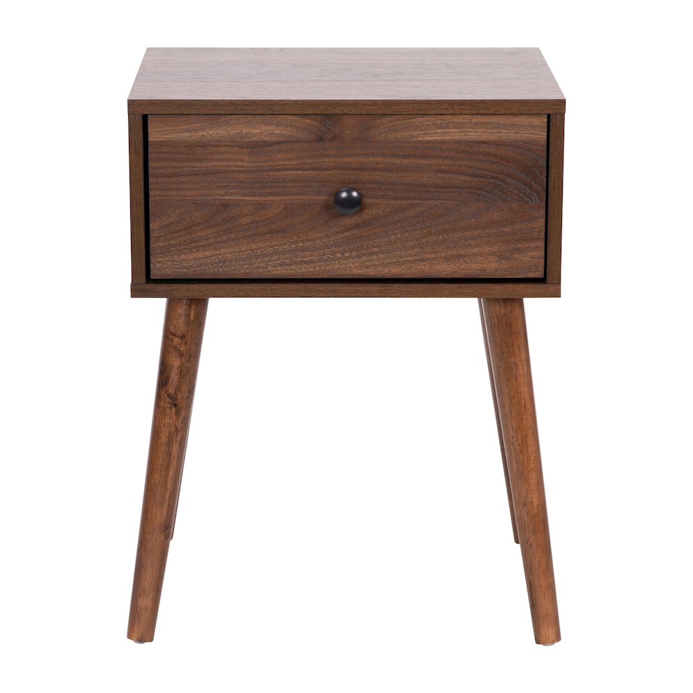 Mid-Century One Drawer Wood Nightstand, Dark Walnut. Picture 11