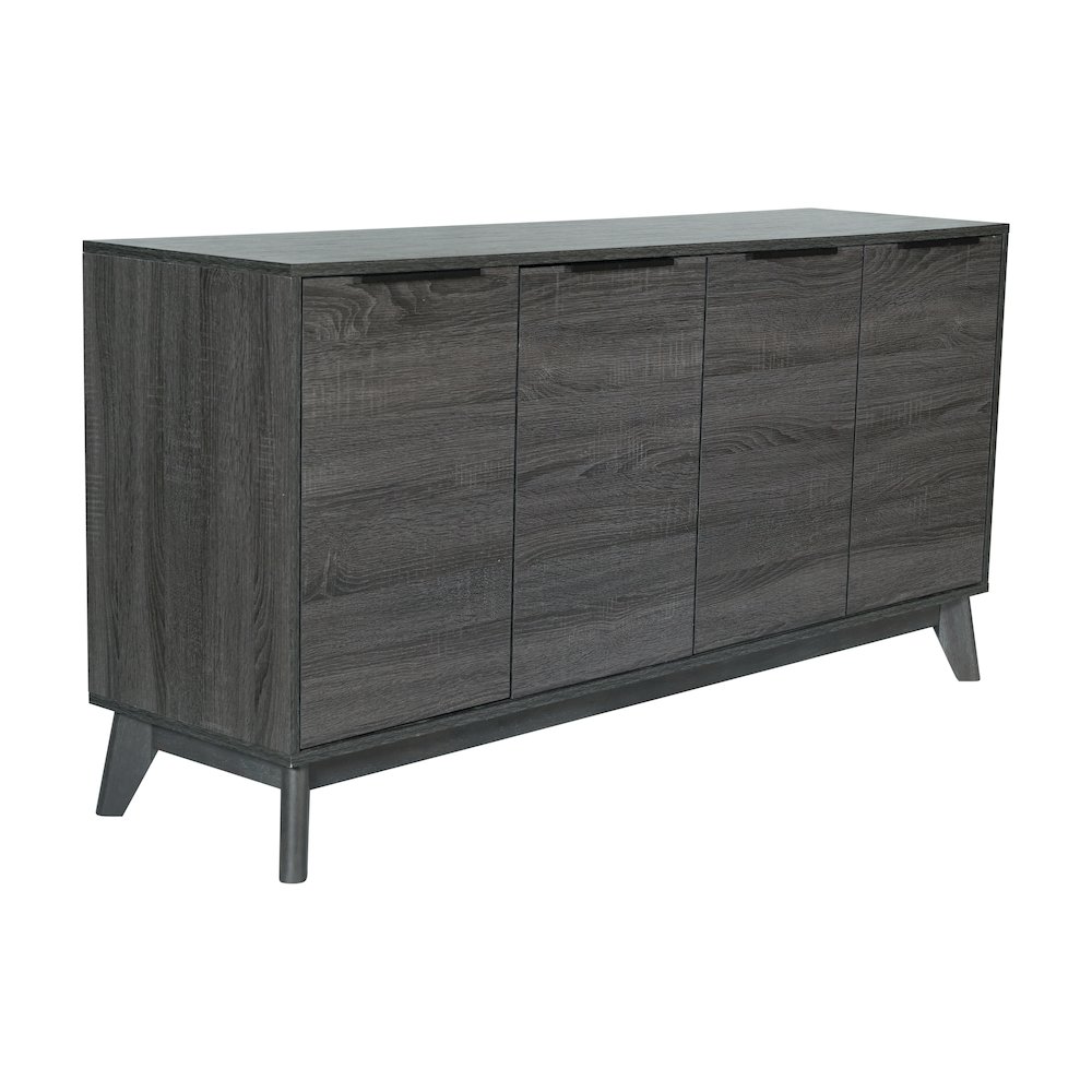 Mid-Century Modern Buffet Sideboard/TV Stand with 4 Soft Close Doors, Black Wash. Picture 1