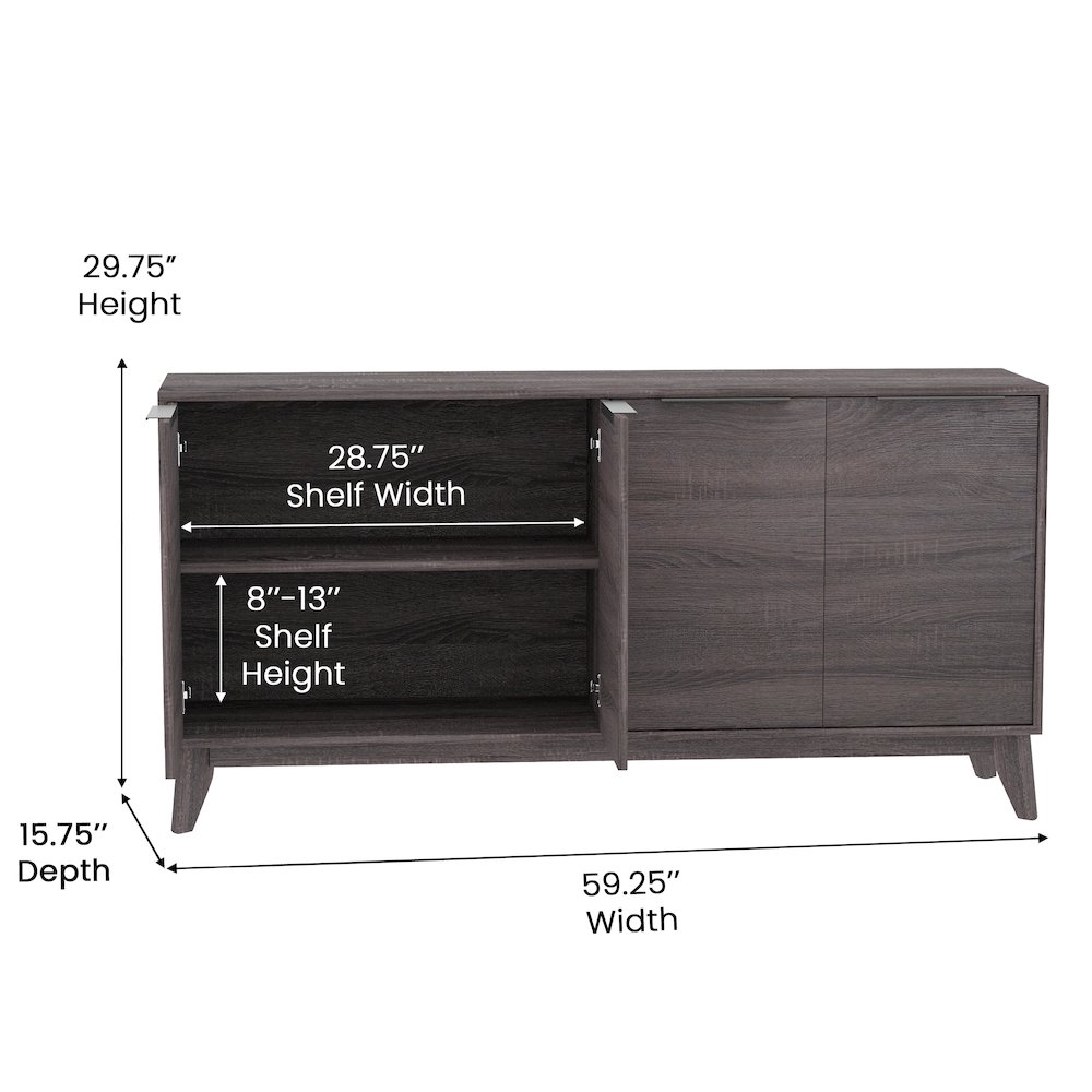 Mid-Century Modern Buffet Sideboard/TV Stand with 4 Soft Close Doors, Black Wash. Picture 5