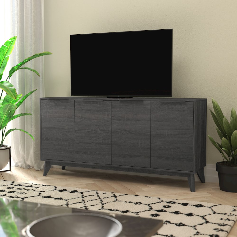 Mid-Century Modern Buffet Sideboard/TV Stand with 4 Soft Close Doors, Black Wash. Picture 3