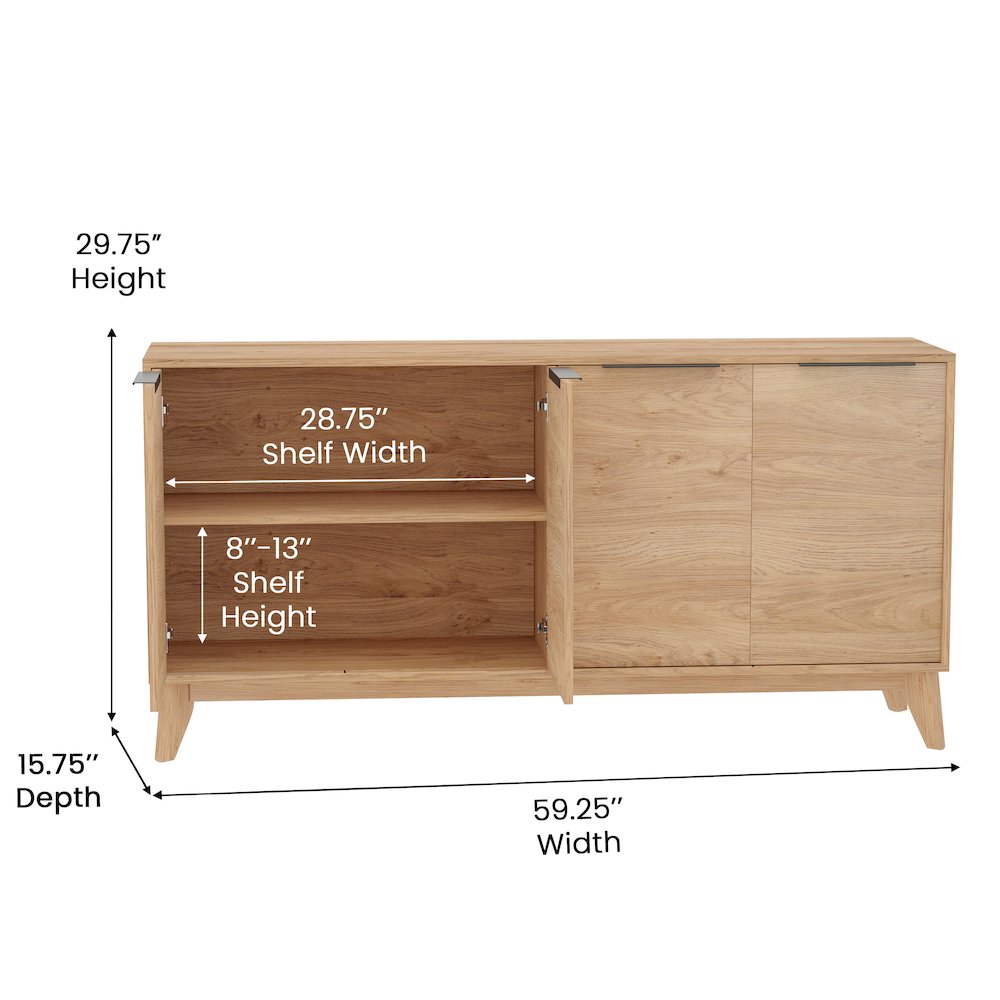 Modern Buffet Sideboard/TV Stand with 4 Soft Close Doors, Light Natural. Picture 5