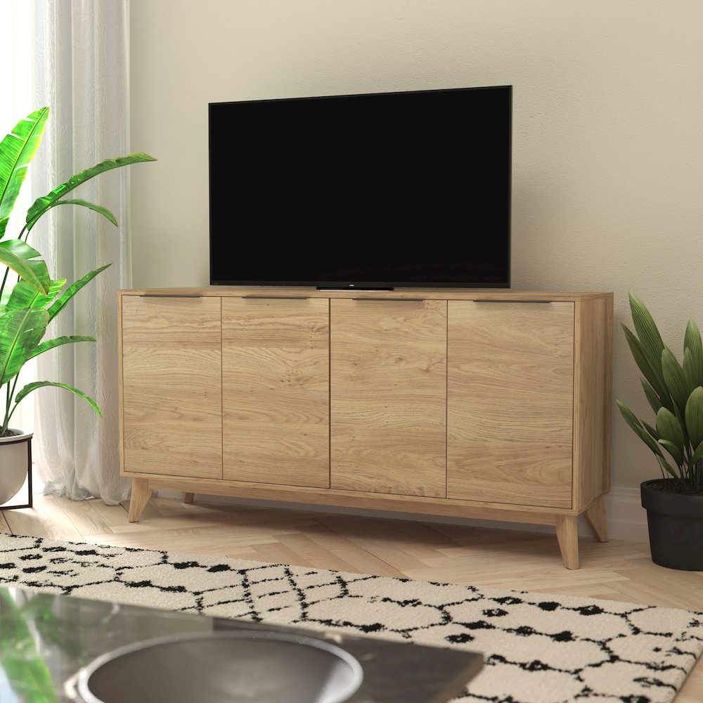 Modern Buffet Sideboard/TV Stand with 4 Soft Close Doors, Light Natural. Picture 3