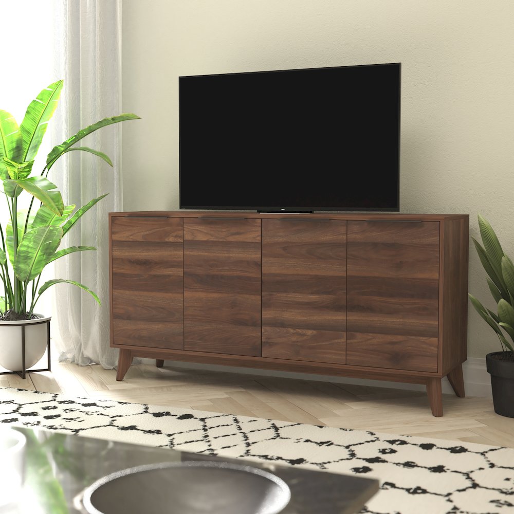 60 in 4 Door Storage Buffet Sideboard, TV Stand for up to 64" TV's, Dark Walnut. Picture 2