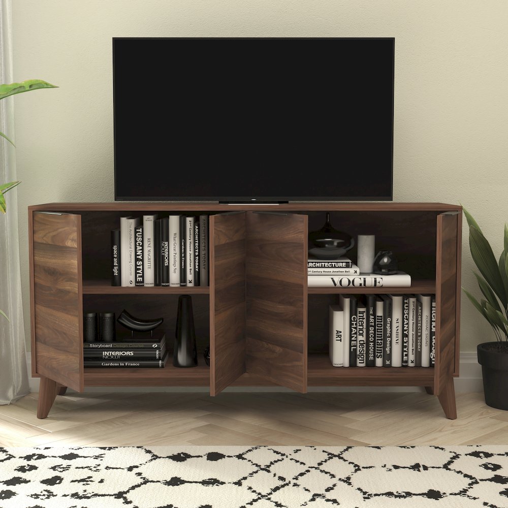 60 in 4 Door Storage Buffet Sideboard, TV Stand for up to 64" TV's, Dark Walnut. Picture 6