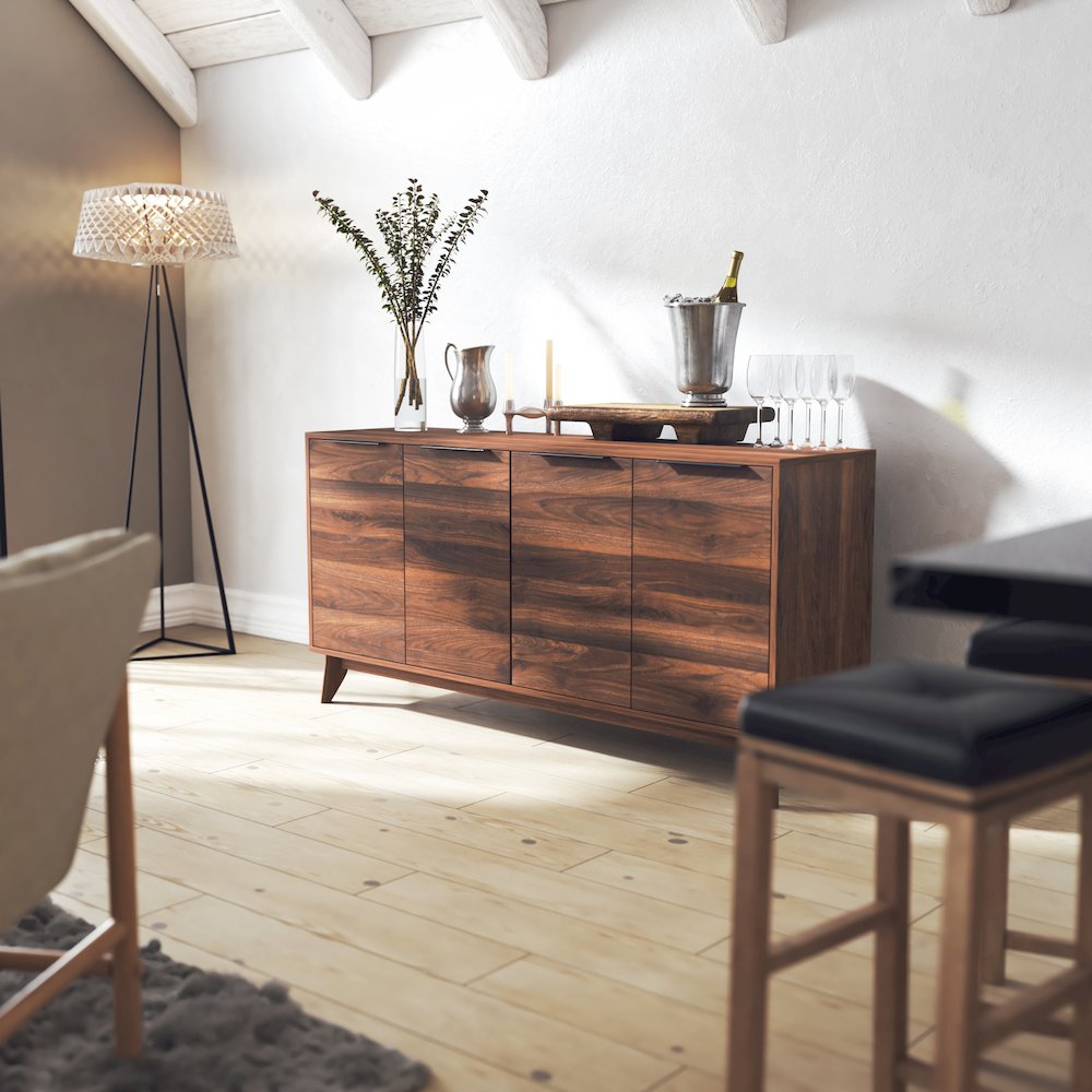60 in 4 Door Storage Buffet Sideboard, TV Stand for up to 64" TV's, Dark Walnut. Picture 7