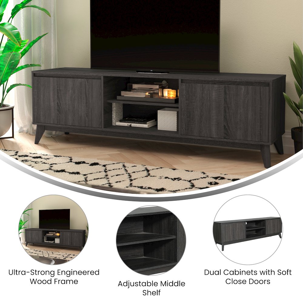 Mid-Century modern 70 Inch media console holds TV's 65+ inches, Black Wash. Picture 4