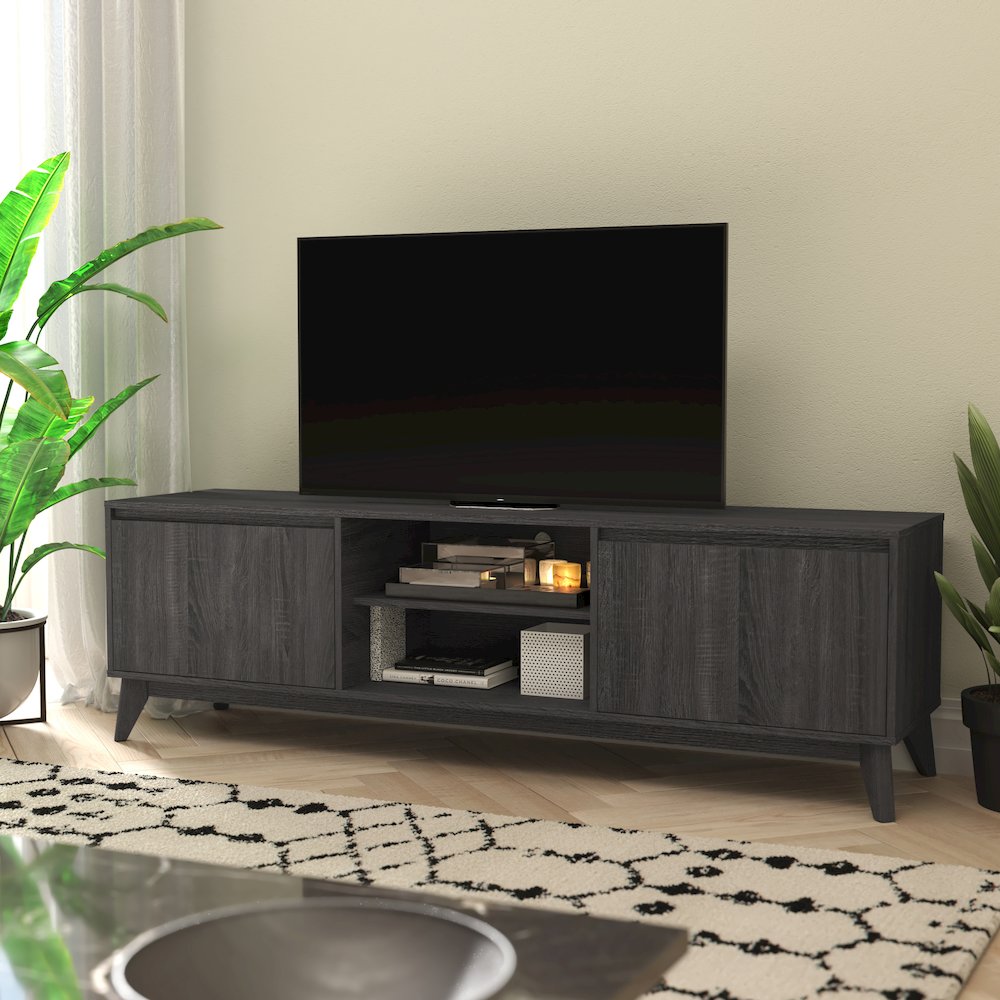 Mid-Century modern 70 Inch media console holds TV's 65+ inches, Black Wash. Picture 3