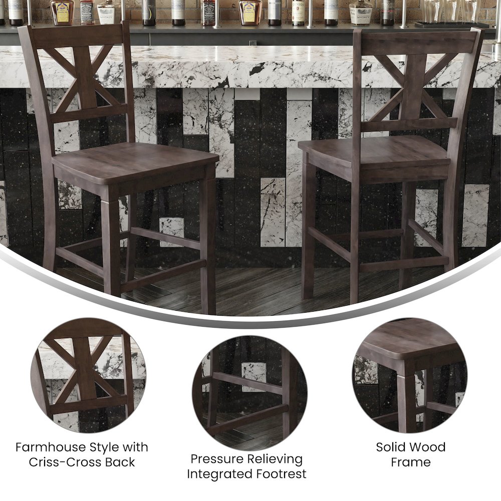 Set of 2 Modern Farmhouse Style Commercial Grade Counter Height Stools. Picture 5