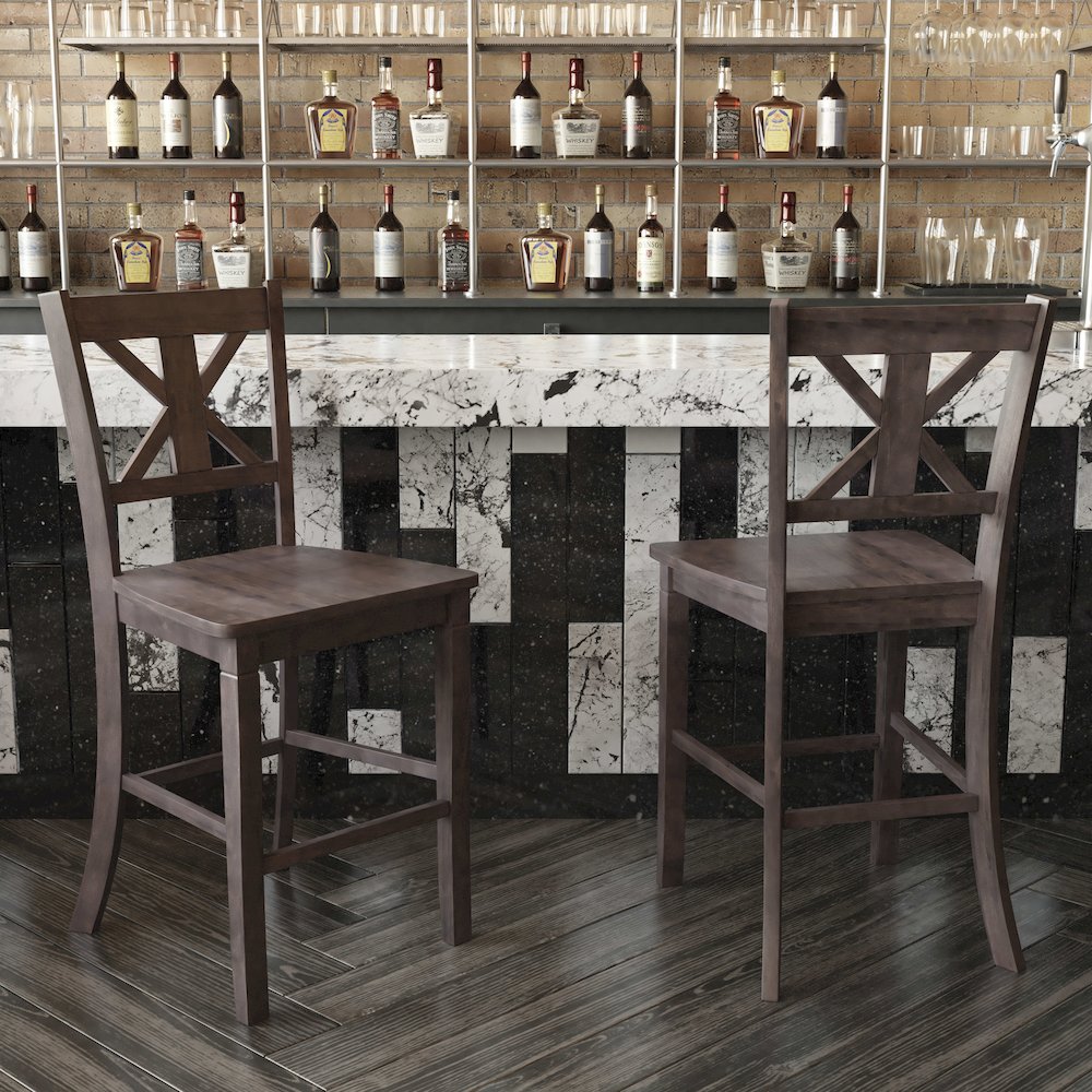 Set of 2 Modern Farmhouse Style Commercial Grade Counter Height Stools. Picture 2