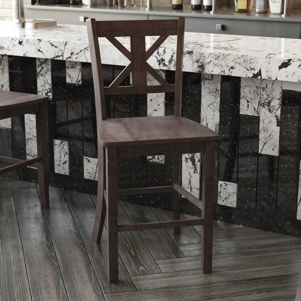 Set of 2 Modern Farmhouse Style Commercial Grade Counter Height Stools. Picture 8