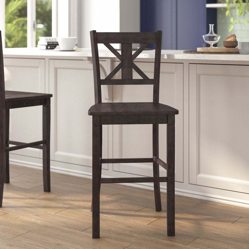 Set of 2 Modern Farmhouse Style Commercial Grade Bar Height Stools. Picture 2